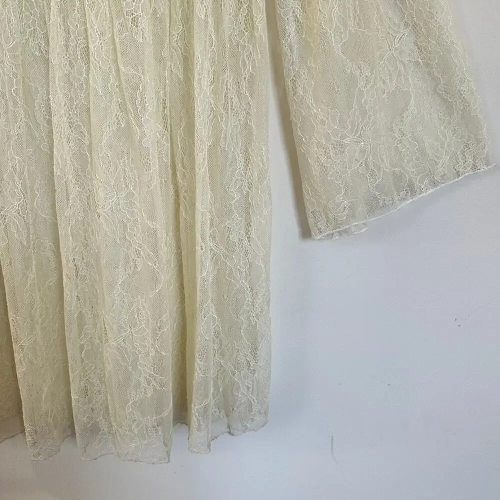 Coco + Jameson Lace Dress Bell Sleeve Deep V Back Short Junior LARGE Cream